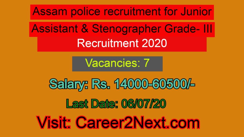 Assam police sm论坛首页调教室 for Junior Assistant & sm论坛首页调教室 Grade- III